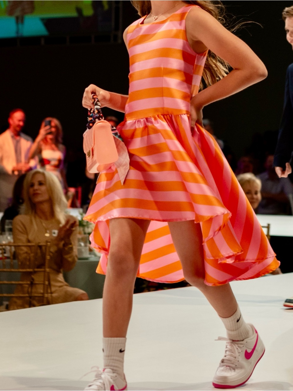 Habitual Girl Pink Orange High Low Stripe Party Dress 10 80s vibe